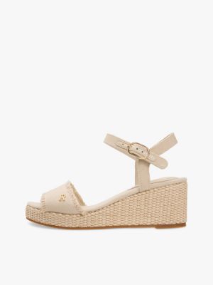 beige geweven espadrille met sleehak en th-monogram voor dames - tommy hilfiger