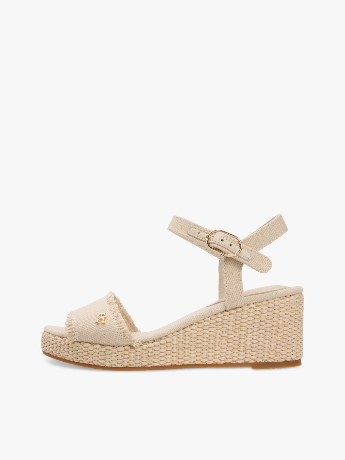 TH Monogram Woven Wedge Espadrilles — Beige