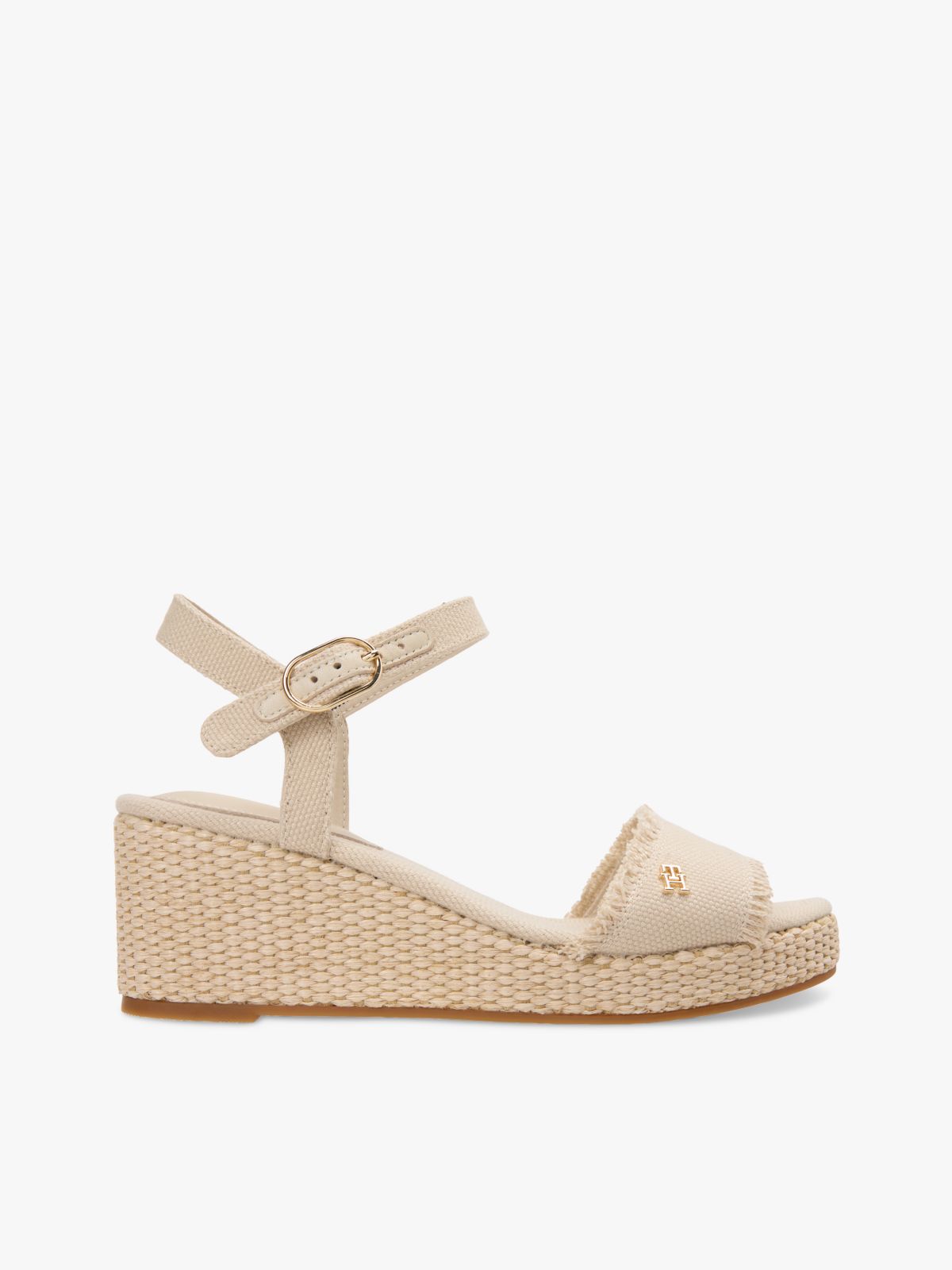 TH Monogram Woven Wedge Espadrilles — Beige