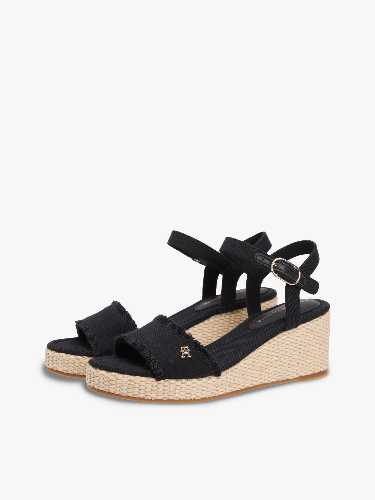 TH Monogram Woven Wedge Espadrilles — Black