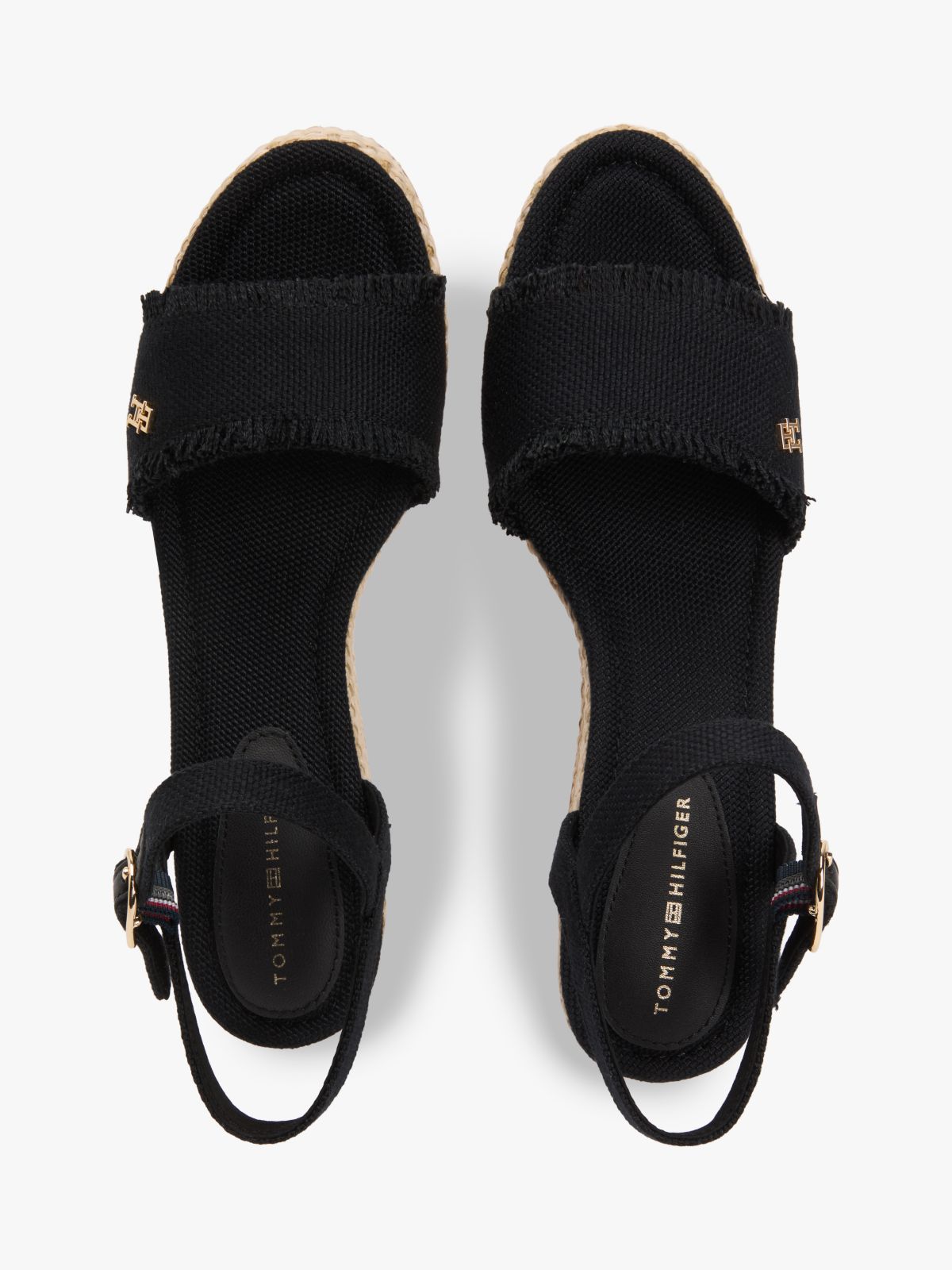 TH Monogram Woven Wedge Espadrilles — Black