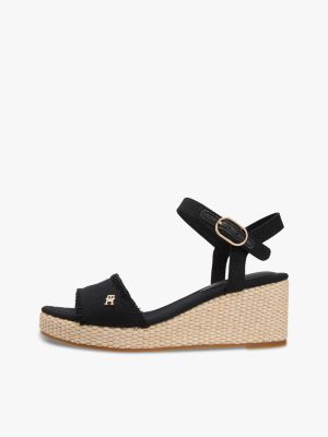 black th monogram woven wedge espadrilles for women tommy hilfiger