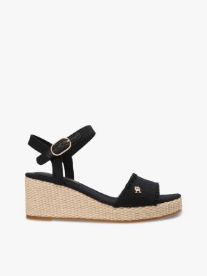 black th monogram woven wedge espadrilles for women tommy hilfiger