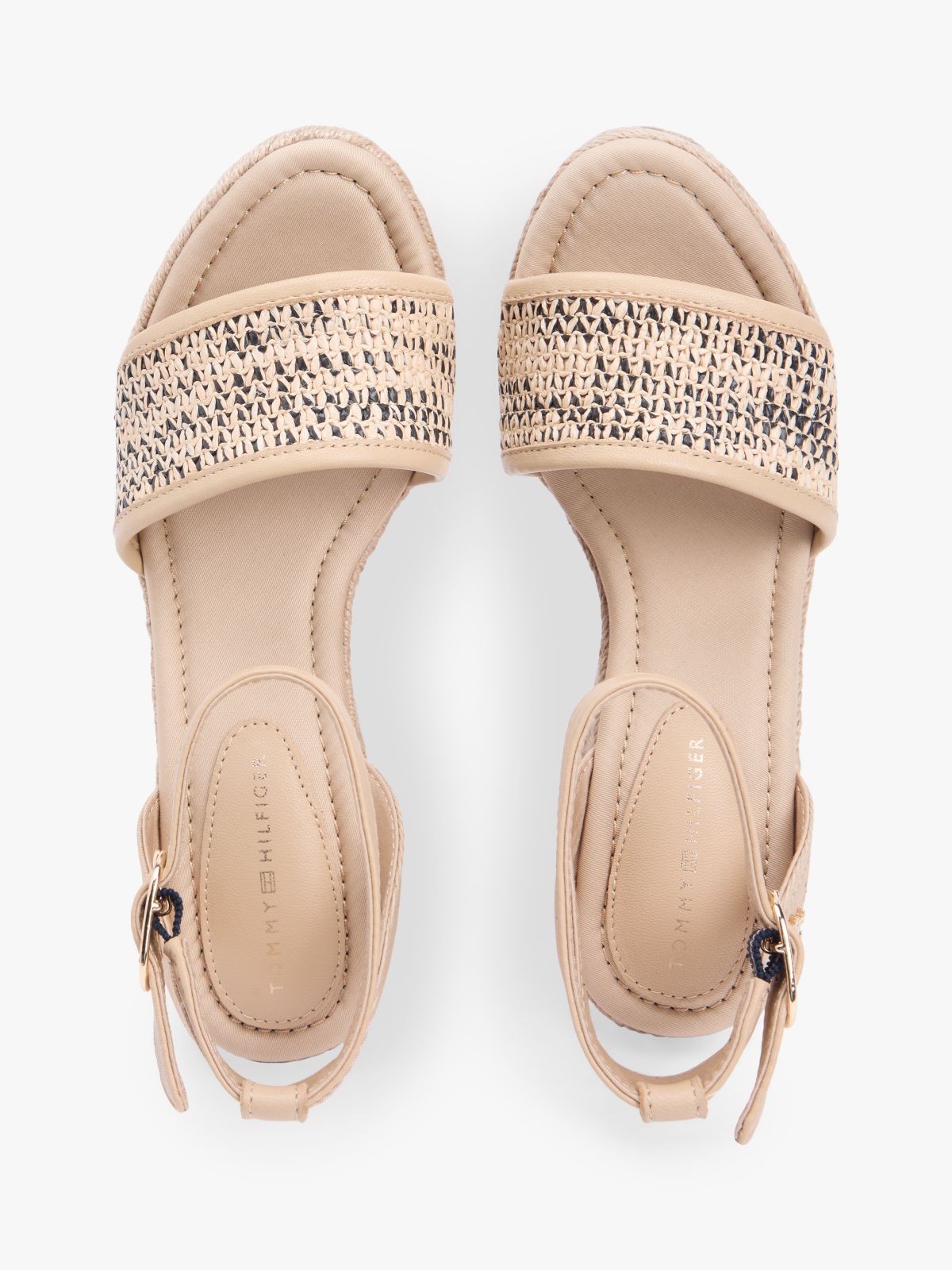 Raffia Strap High Wedge Espadrilles — Beige