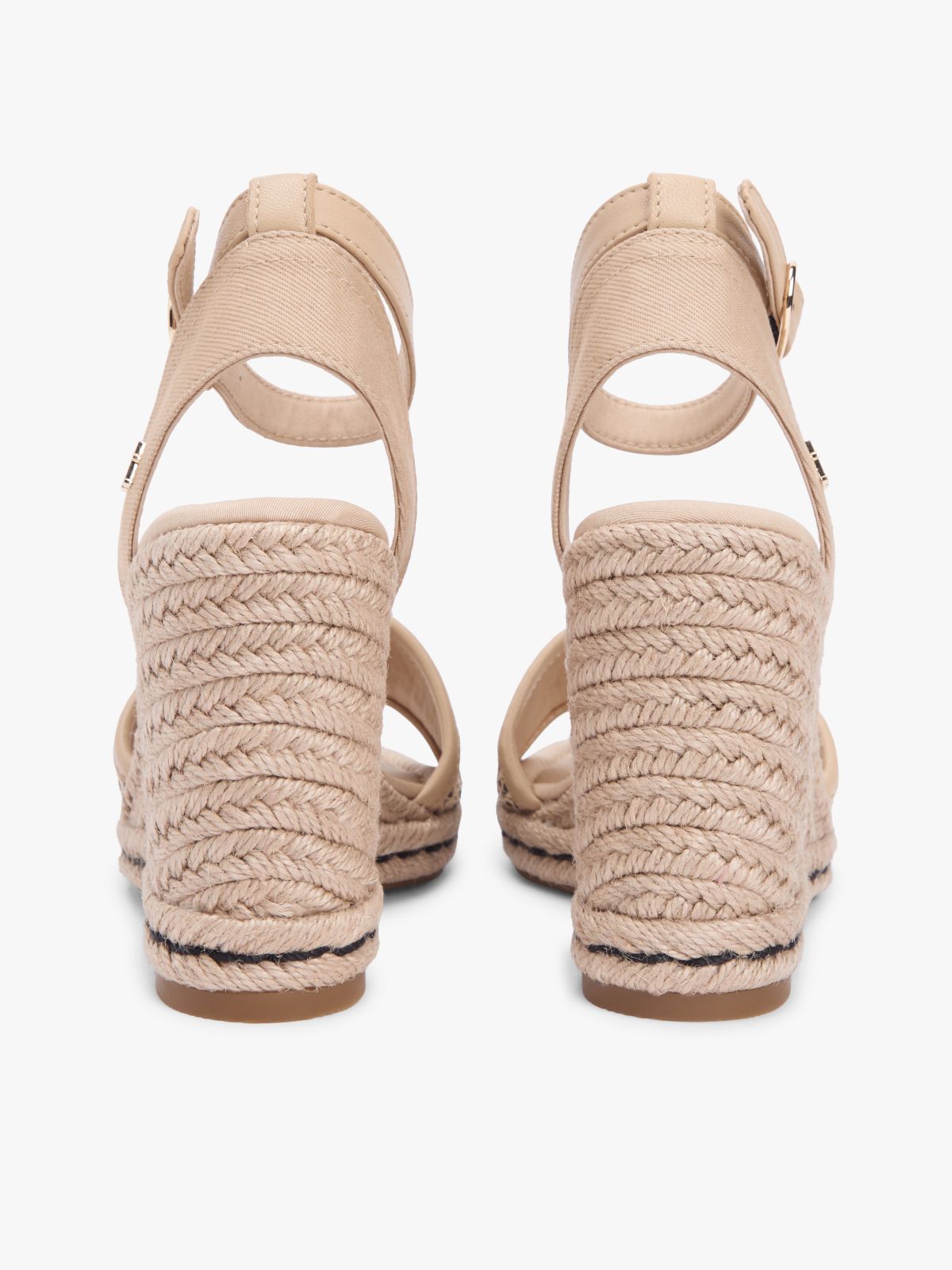Raffia Strap High Wedge Espadrilles — Beige