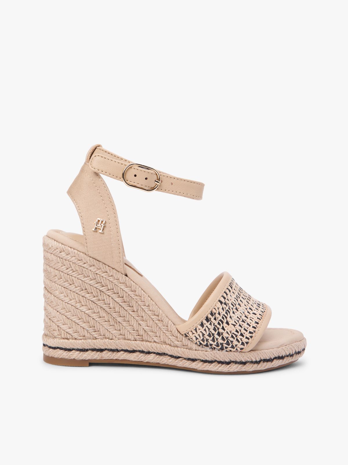 Raffia Strap High Wedge Espadrilles — Beige