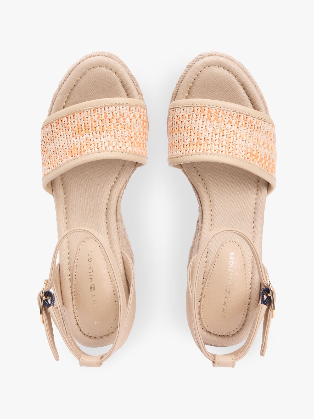 Raffia Strap High Wedge Espadrilles — Beige