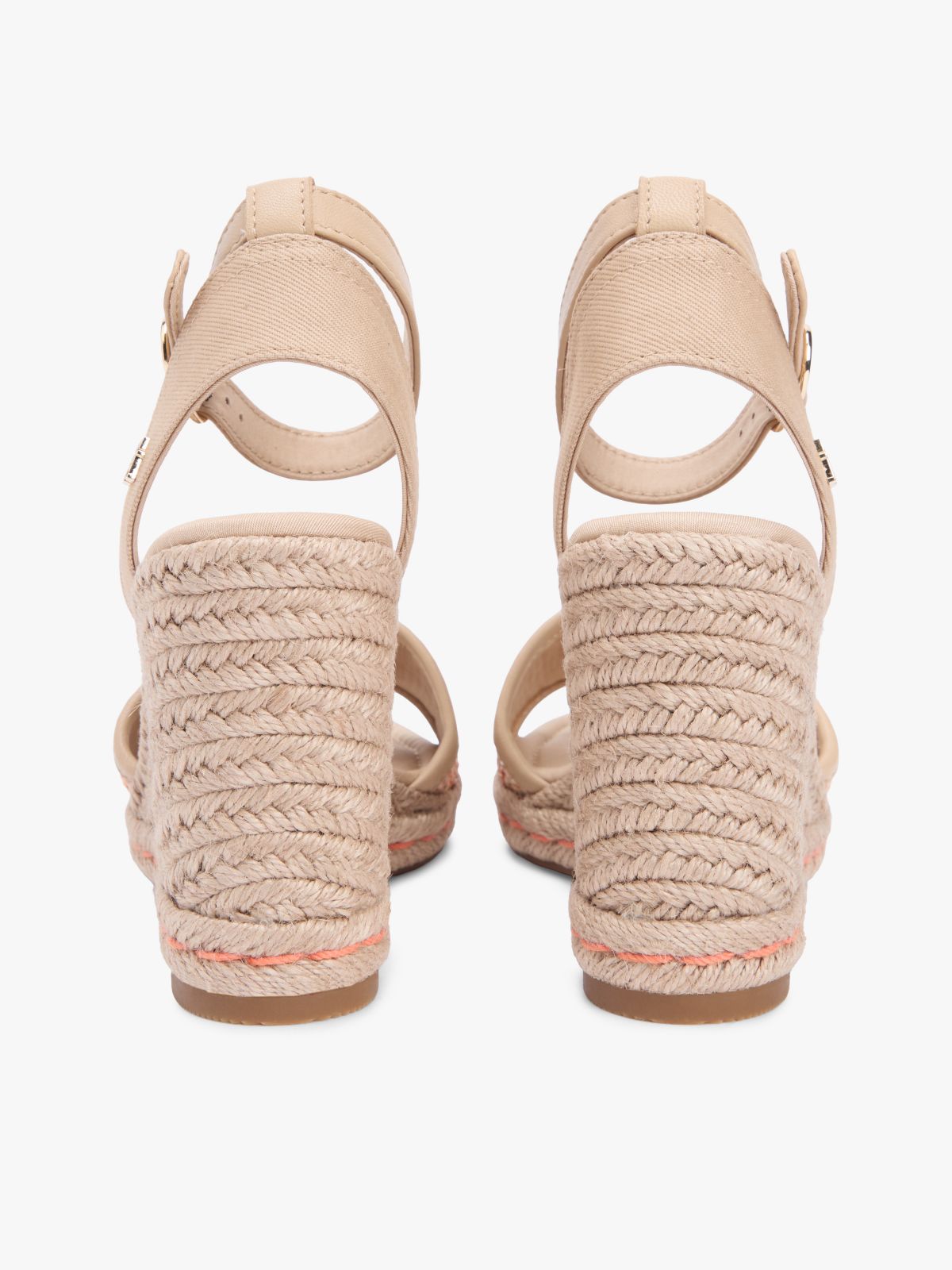 Raffia Strap High Wedge Espadrilles — Beige