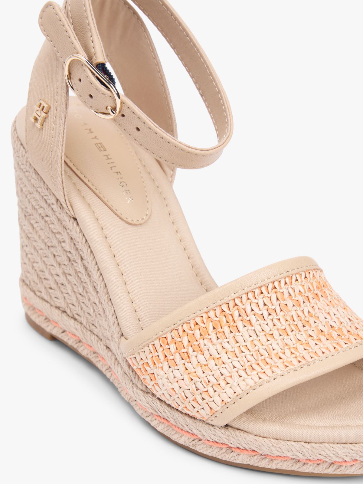 Raffia Strap High Wedge Espadrilles — Beige