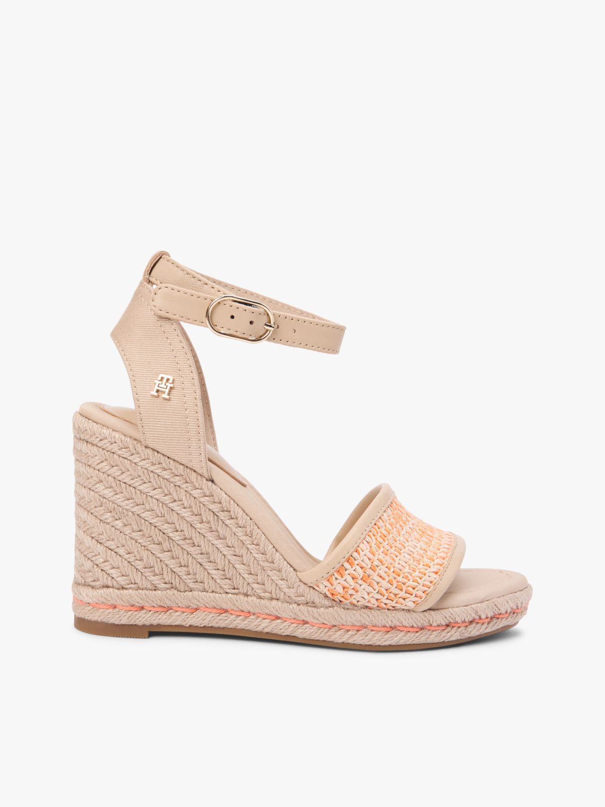 Raffia Strap High Wedge Espadrilles — Beige