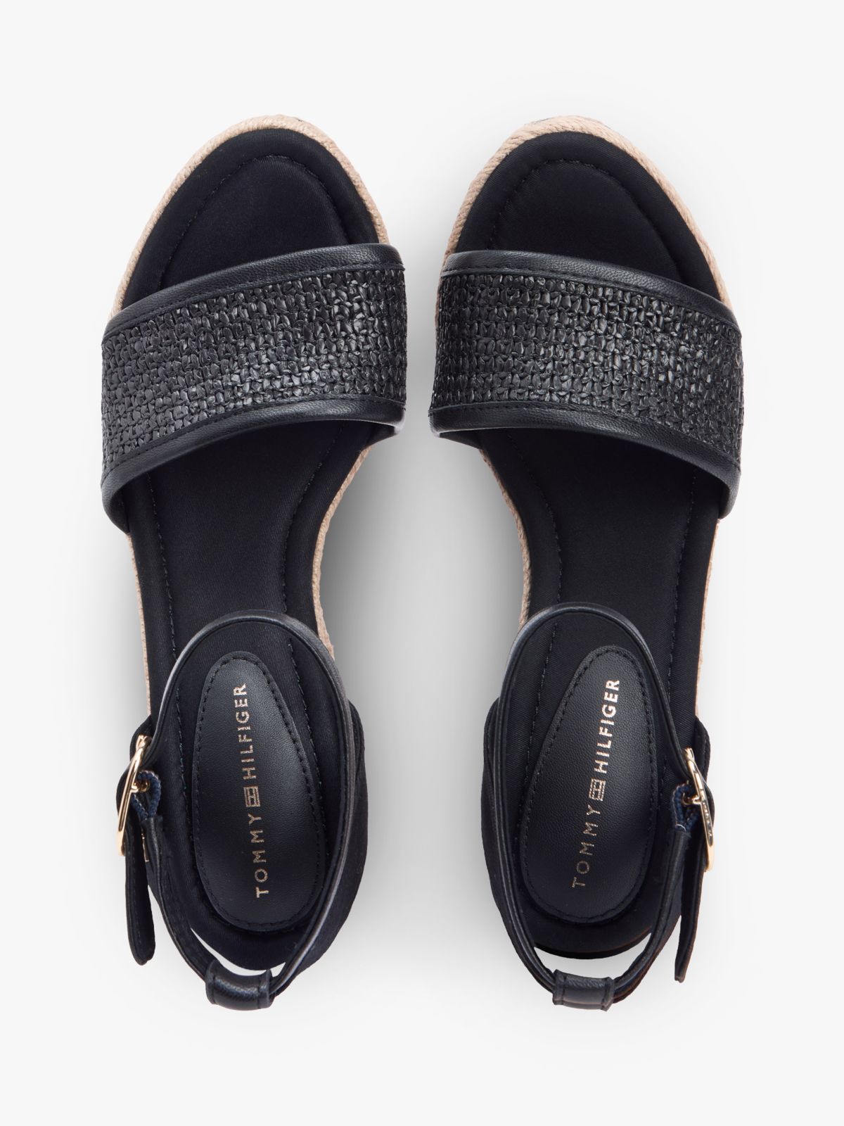 Raffia Strap High Wedge Espadrilles — Black