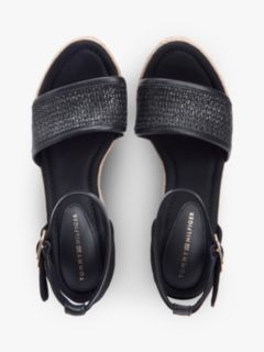 Raffia Strap High Wedge Espadrilles — Black 3