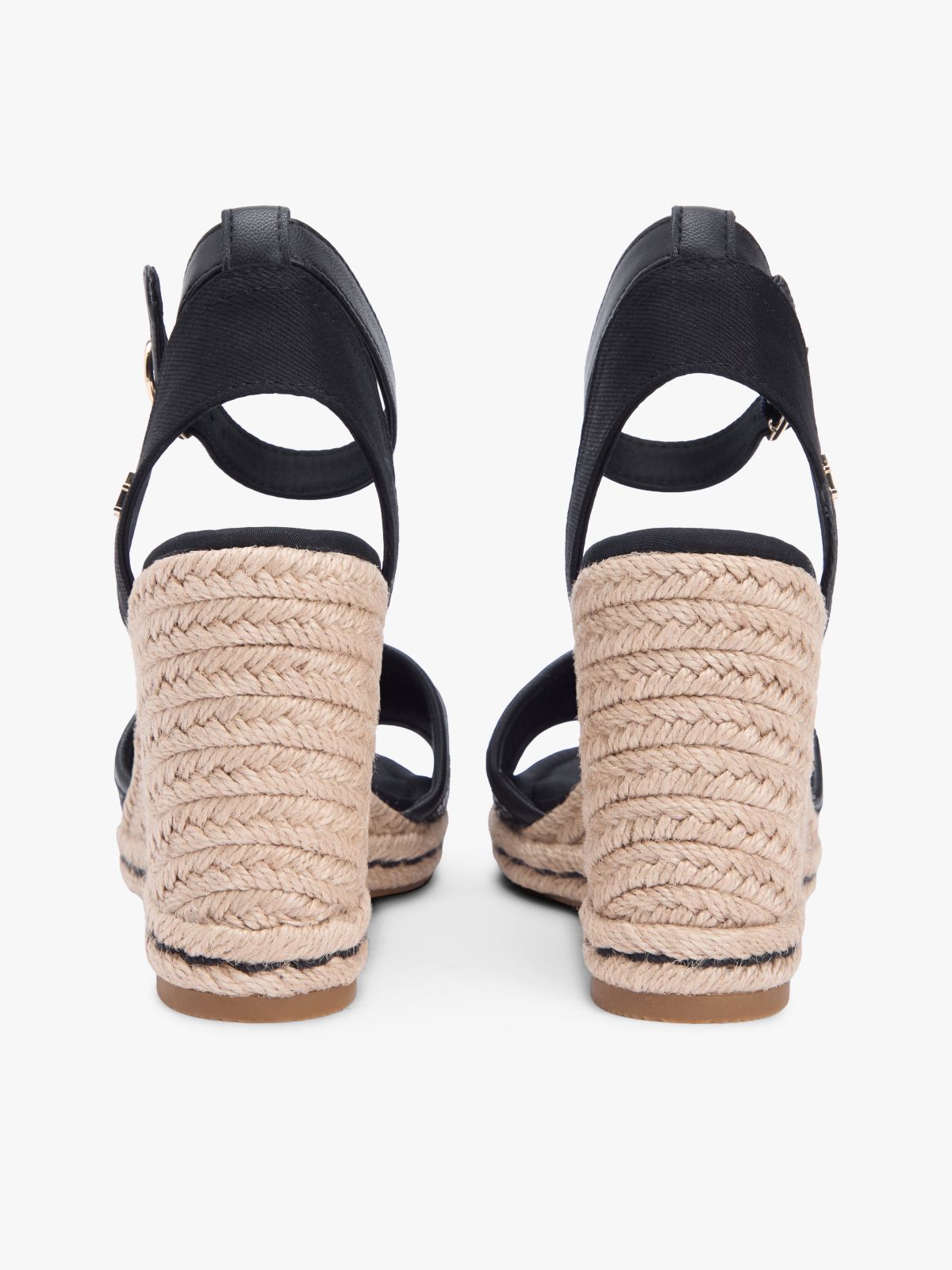 Raffia Strap High Wedge Espadrilles — Black