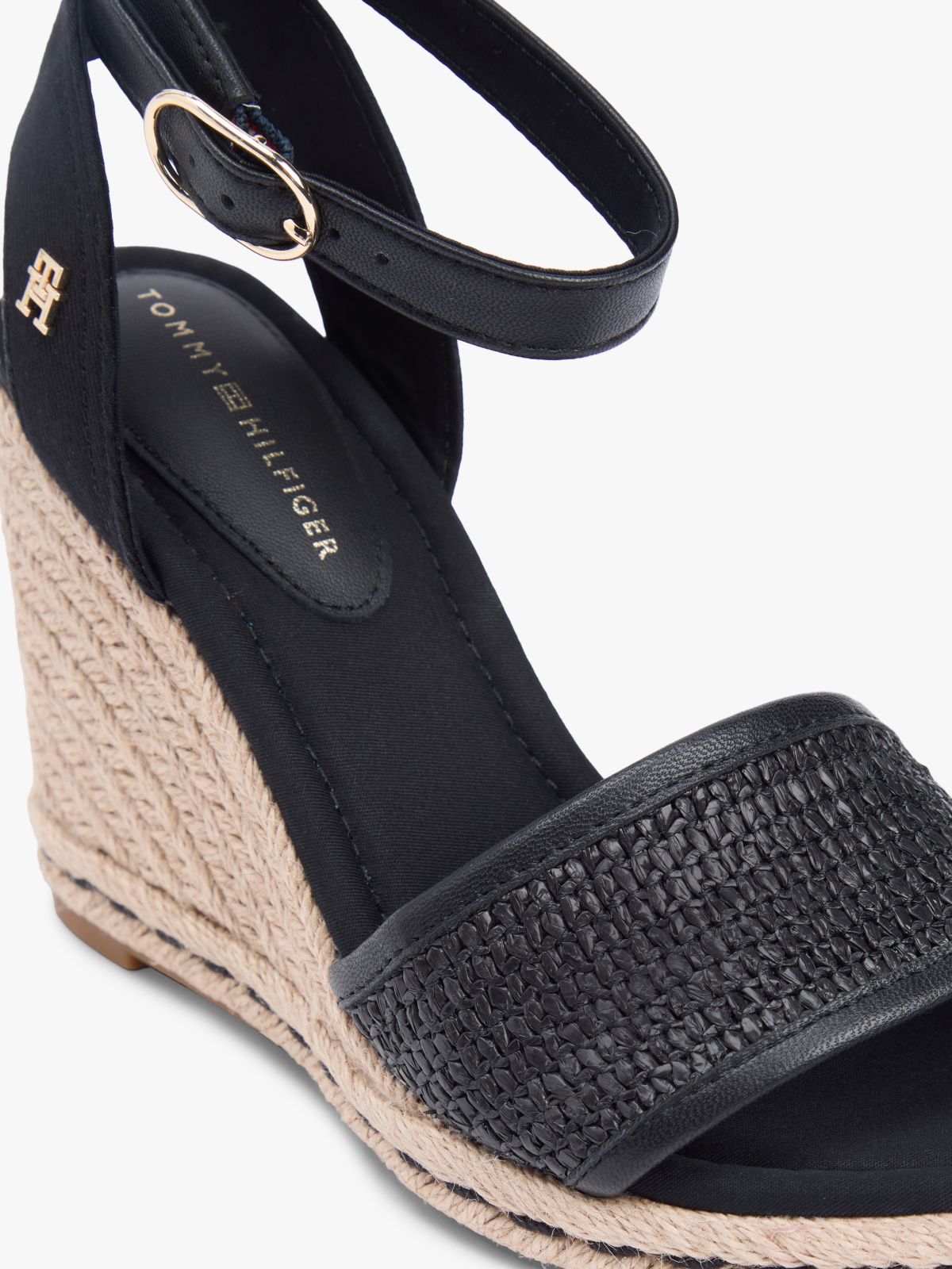 Raffia Strap High Wedge Espadrilles — Black
