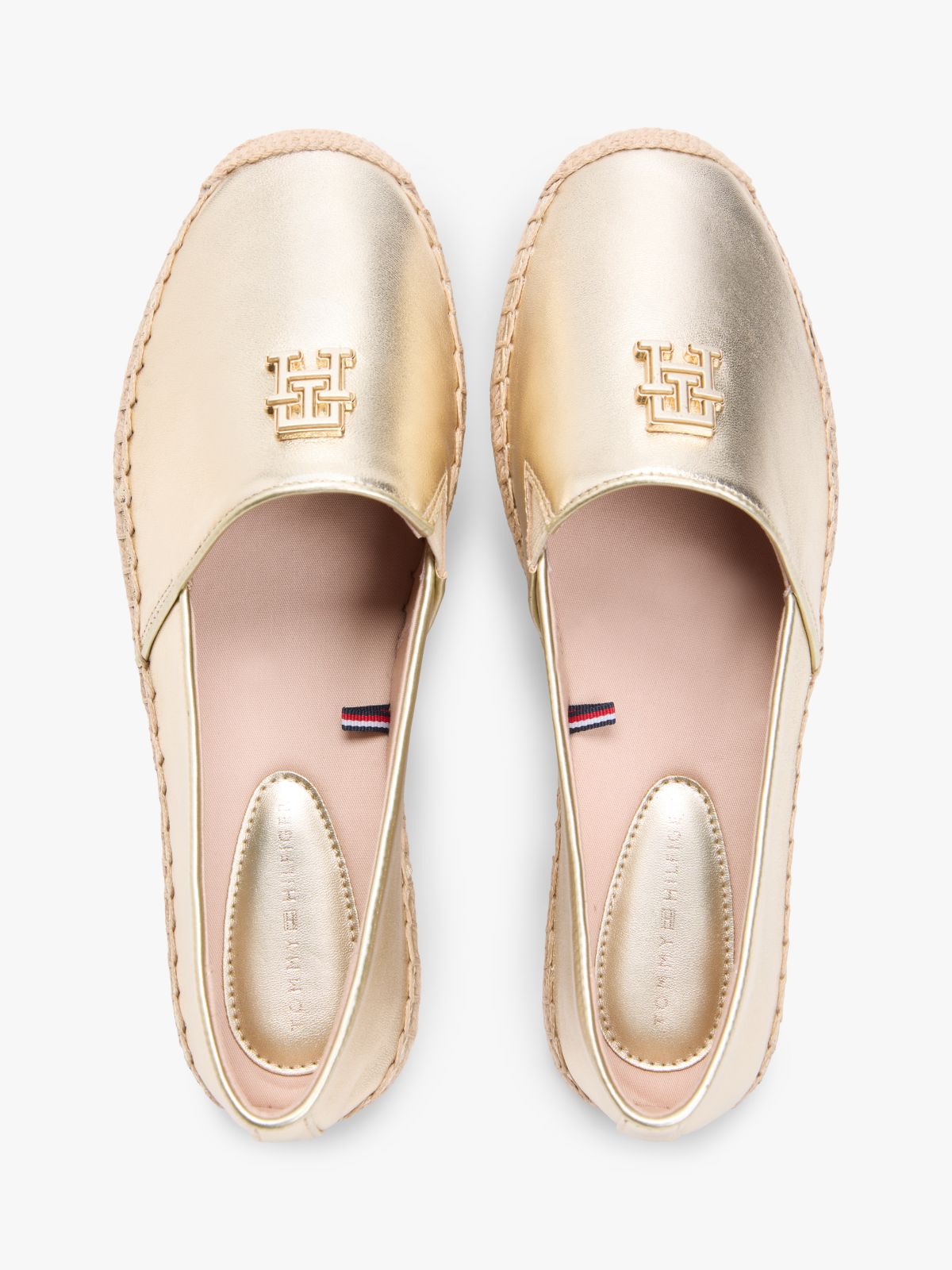 TH Monogram Metallic Leather Espadrilles — Gold