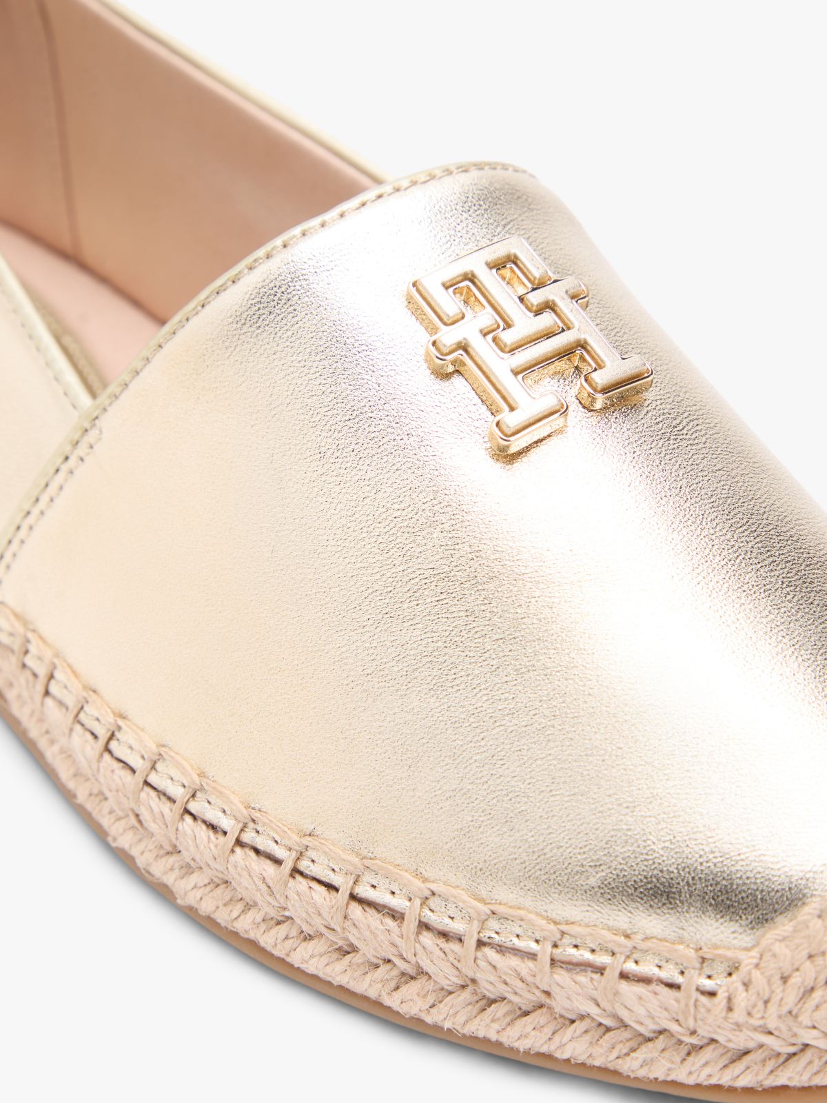 TH Monogram Metallic Leather Espadrilles — Gold