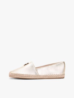 gold th monogram metallic leather espadrilles for women tommy hilfiger