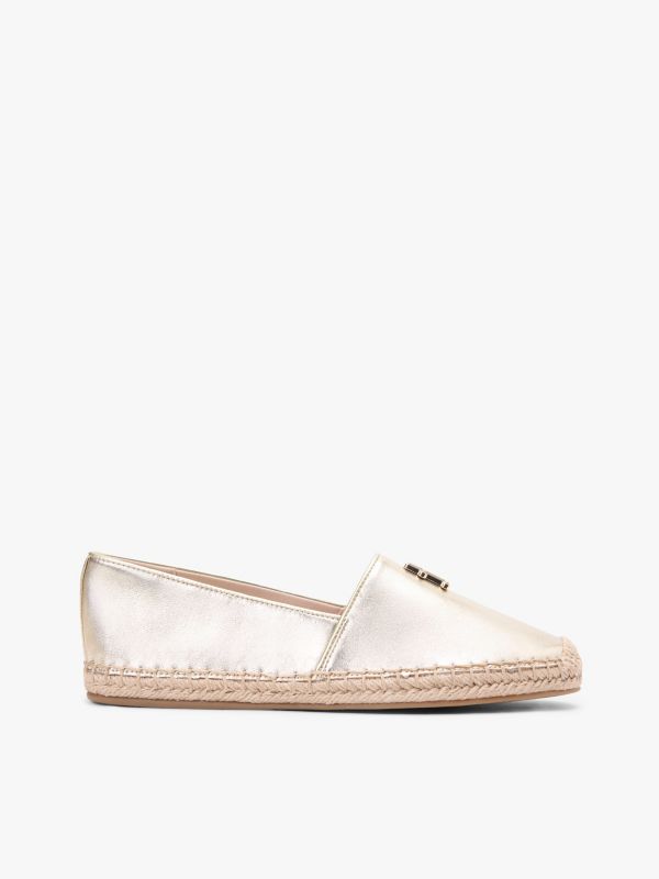 TH Monogram Metallic Leather Espadrilles — Gold