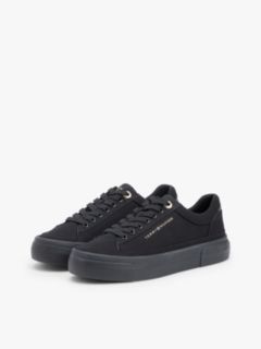 Metallic Logo Canvas Platform Trainers — Black 2