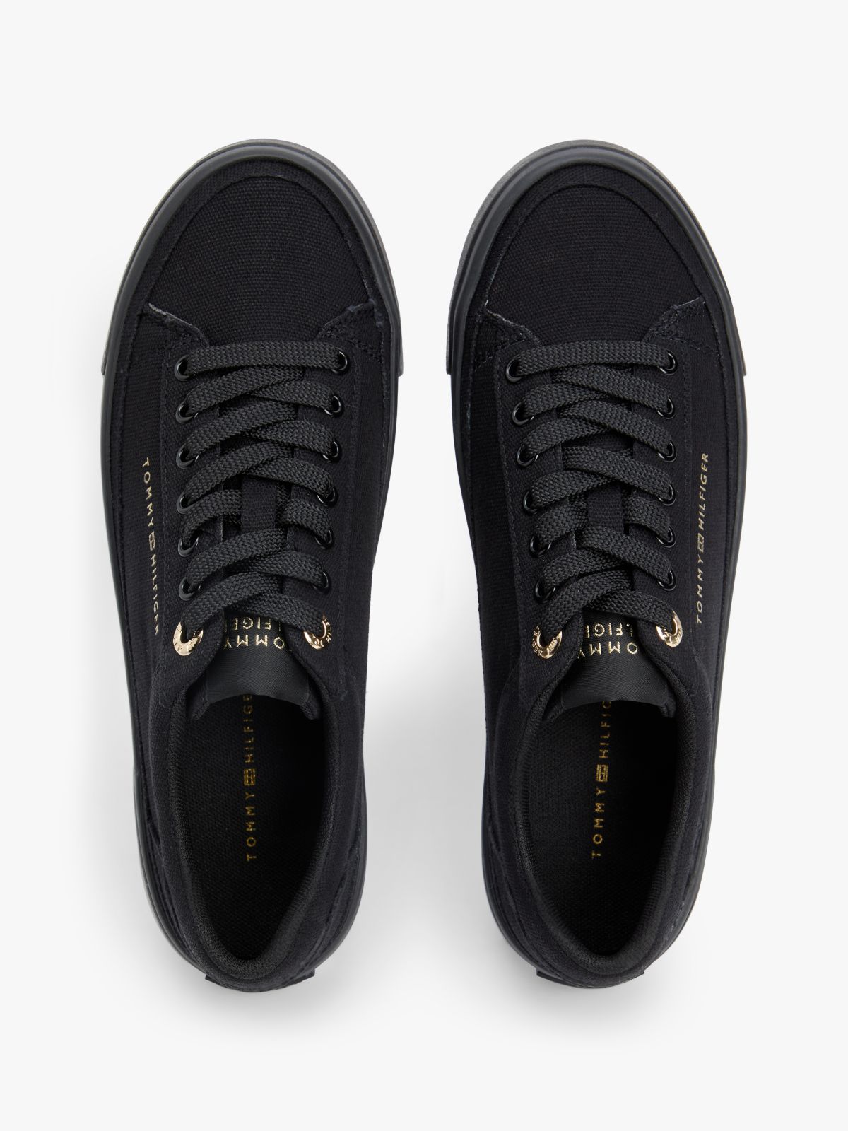 Metallic Logo Canvas Platform Trainers — Black