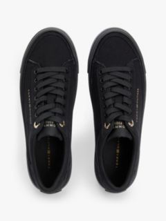 Metallic Logo Canvas Platform Trainers — Black 3