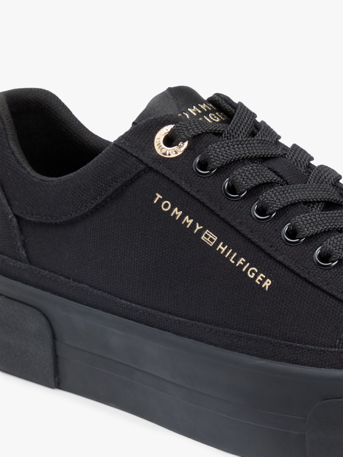 Metallic Logo Canvas Platform Trainers — Black