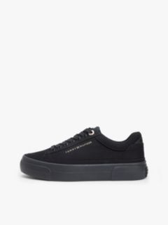 Metallic Logo Canvas Platform Trainers — Black 7