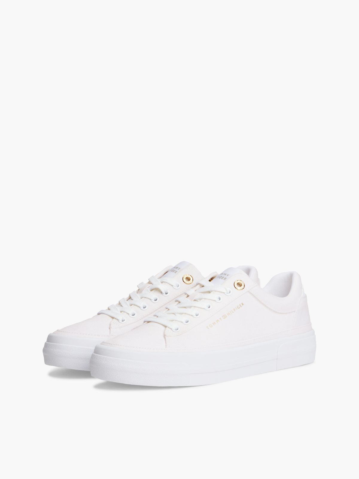 Metallic Logo Canvas Platform Trainers — White