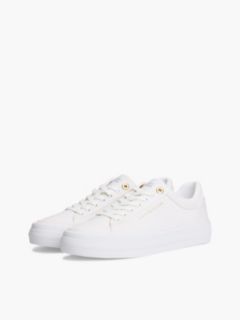 Metallic Logo Canvas Platform Trainers — White 2