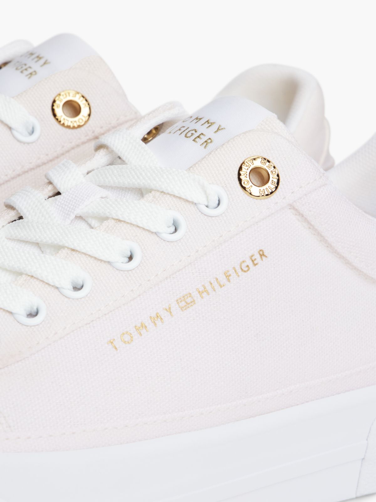 Metallic Logo Canvas Platform Trainers — White