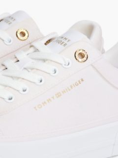 Metallic Logo Canvas Platform Trainers — White 6