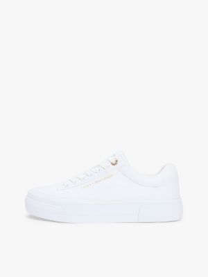 weiß platform-sneaker aus canvas mit metallic-logo für damen - tommy hilfiger