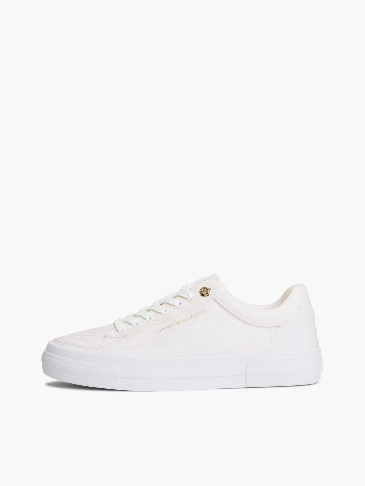Metallic Logo Canvas Platform Trainers — White