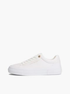Metallic Logo Canvas Platform Trainers — White 7