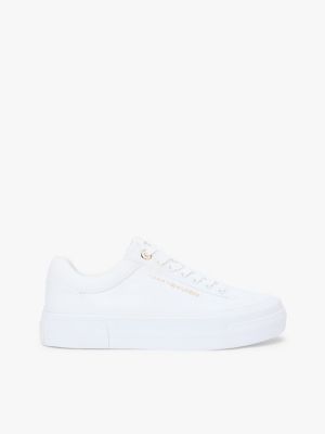 white platform-sneaker aus canvas mit metallic-logo für damen - tommy hilfiger