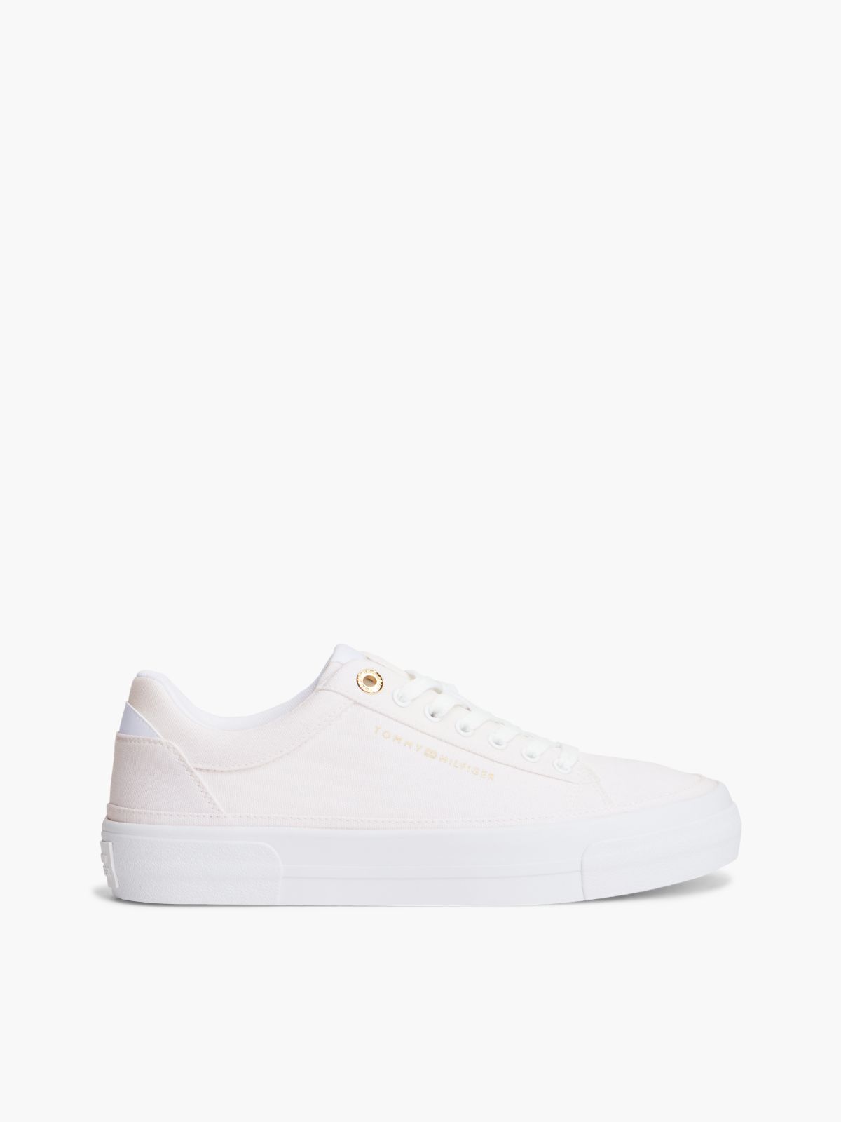 Metallic Logo Canvas Platform Trainers — White