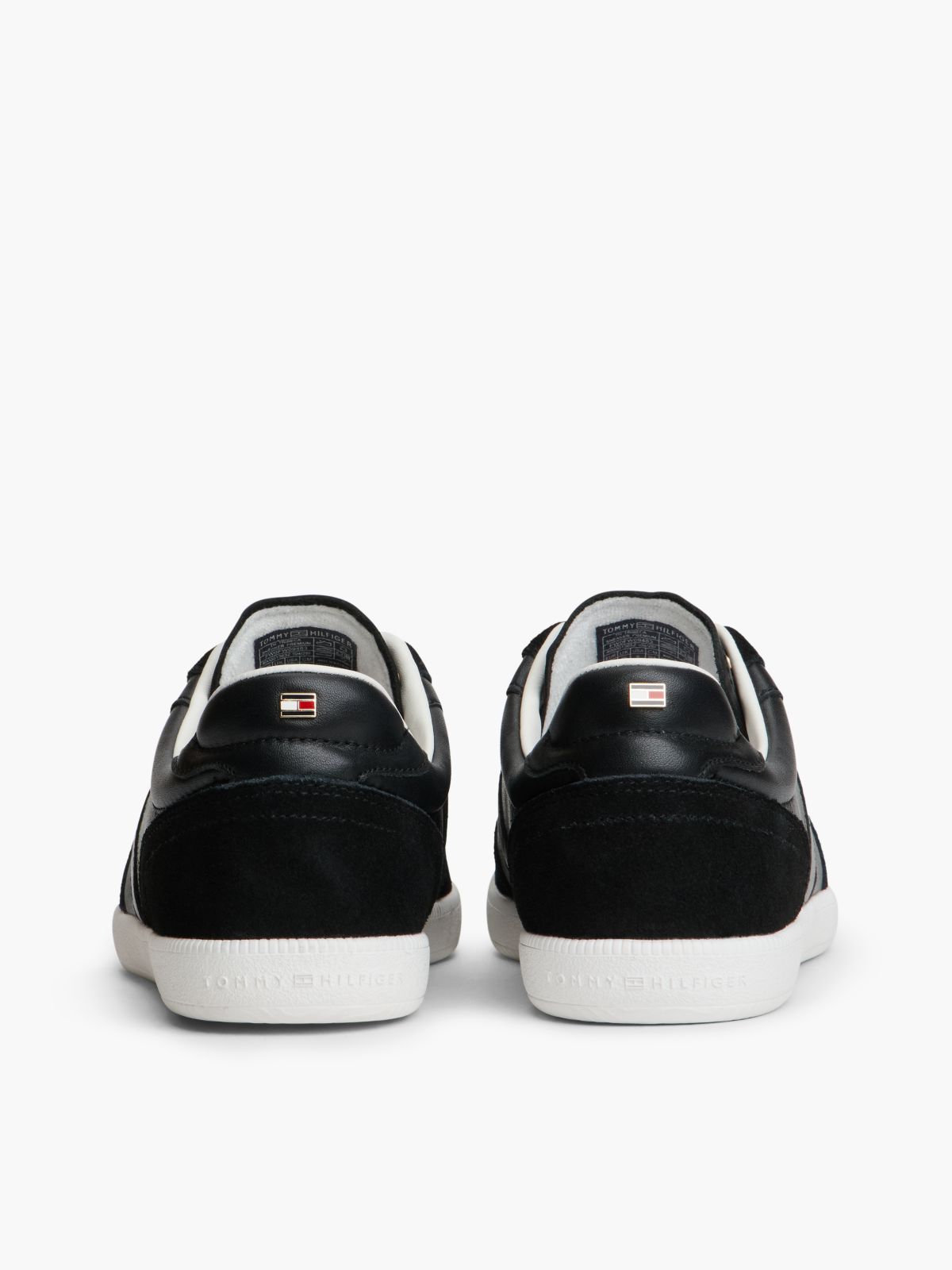 TH Tribeca Leather Mixed Texture Enamel Flag Trainers — Black