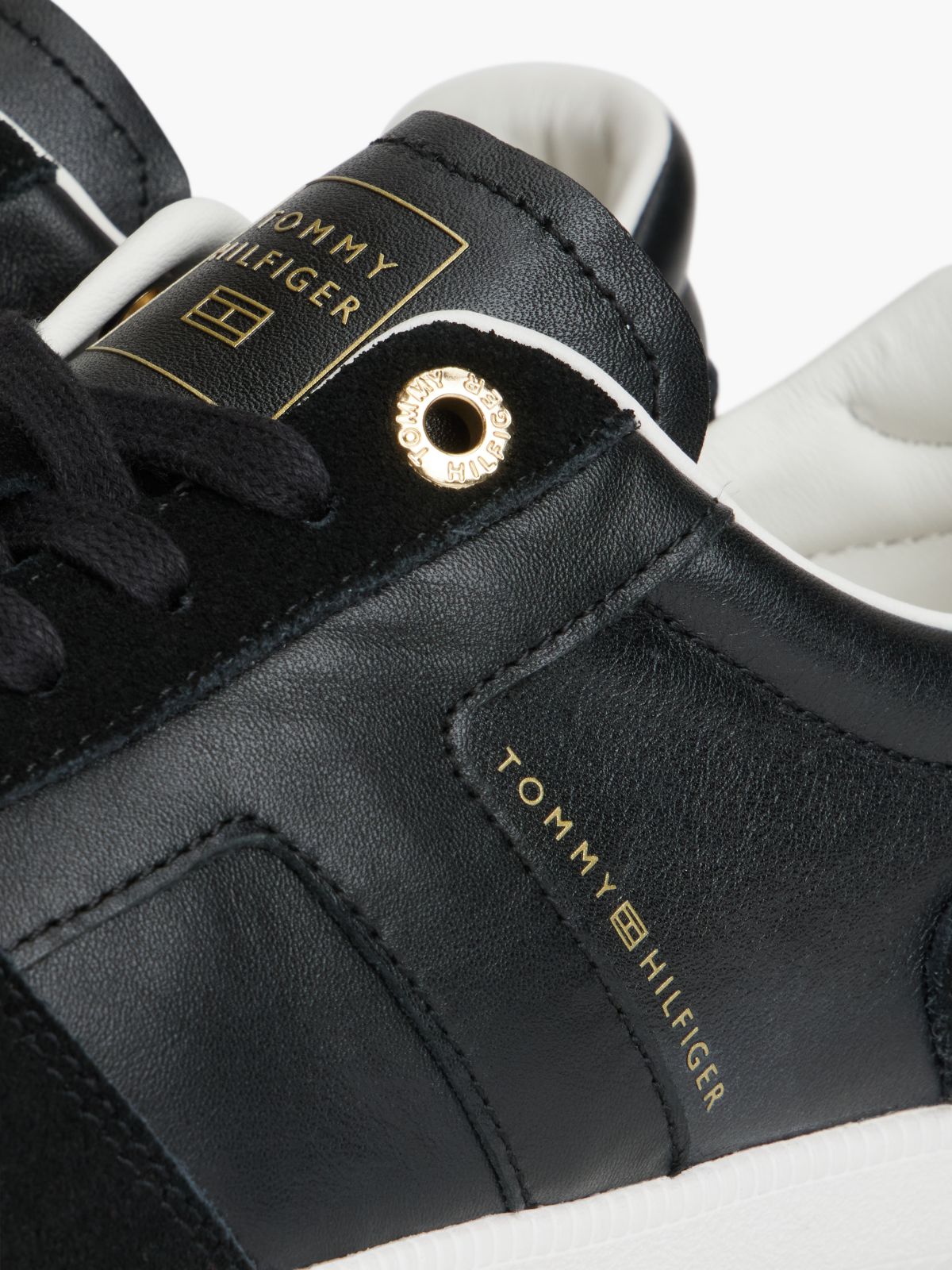 TH Tribeca Leather Mixed Texture Enamel Flag Trainers — Black