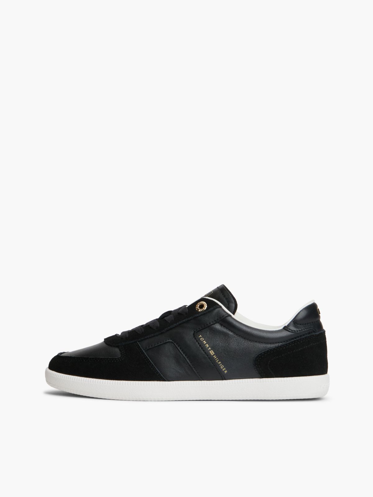 TH Tribeca Leather Mixed Texture Enamel Flag Trainers — Black