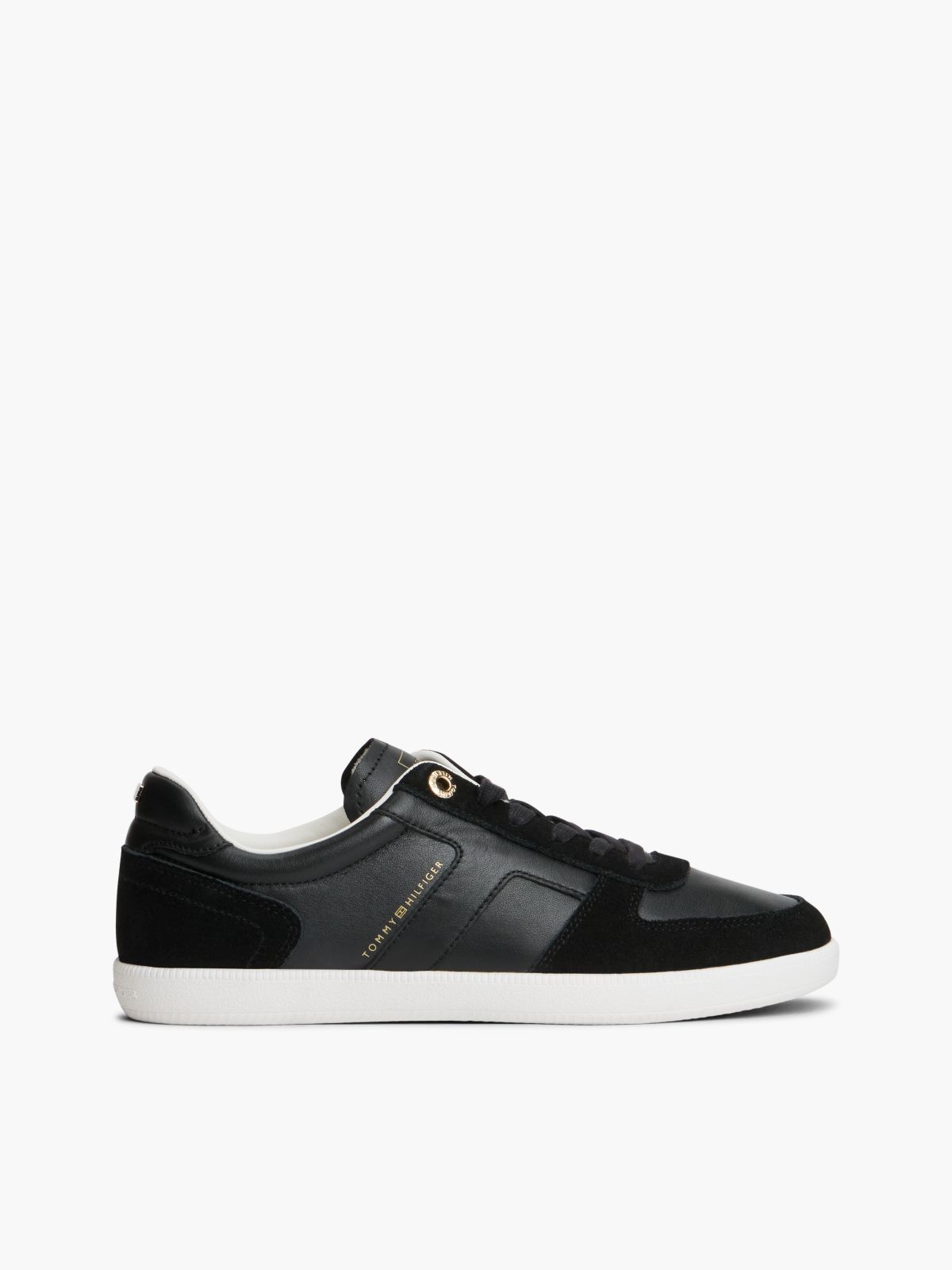 TH Tribeca Leather Mixed Texture Enamel Flag Trainers — Black