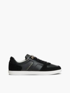 TH Tribeca Leather Mixed Texture Enamel Flag Trainers — Black 1