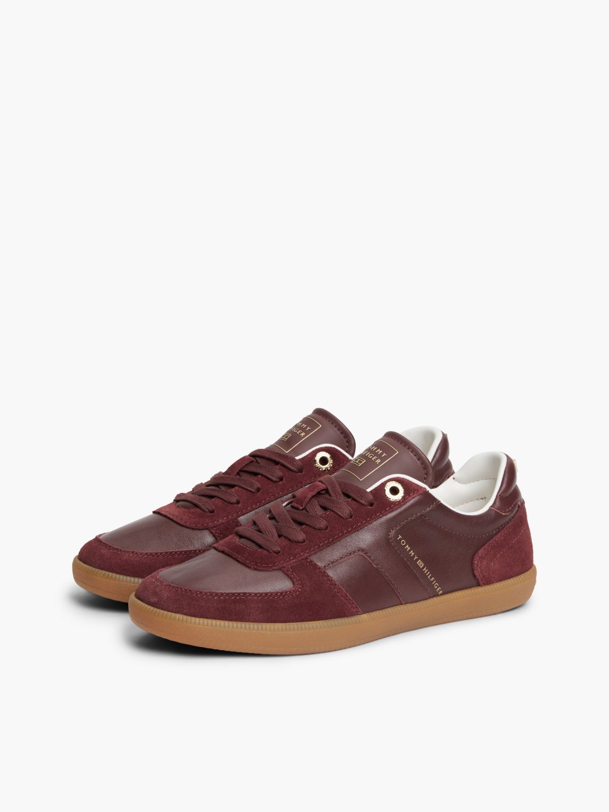 TH Tribeca Leather Mixed Texture Enamel Flag Trainers — Red