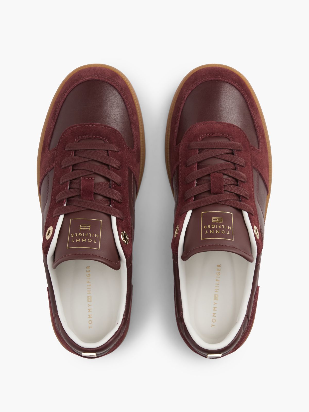 TH Tribeca Leather Mixed Texture Enamel Flag Trainers — Red