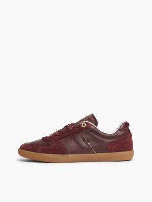 sneakers th tribeca in pelle con mix di texture e bandierina rosso da donne tommy hilfiger