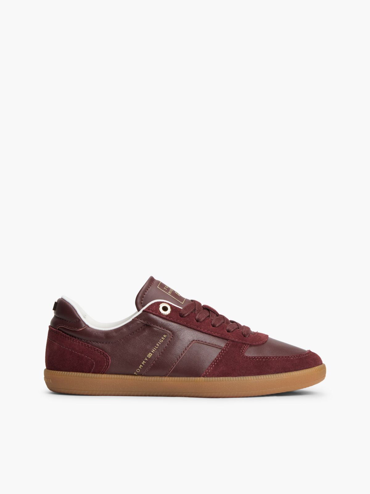 TH Tribeca Leather Mixed Texture Enamel Flag Trainers — Red