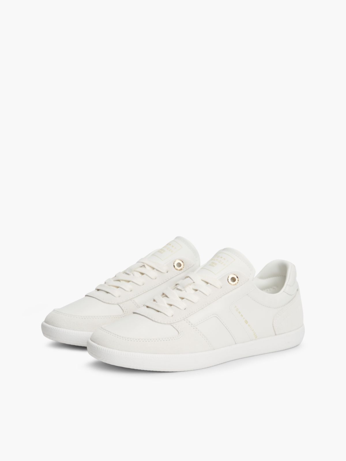 TH Tribeca Leather Mixed Texture Enamel Flag Trainers — White