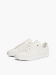 TH Tribeca Leather Mixed Texture Enamel Flag Trainers — White 2