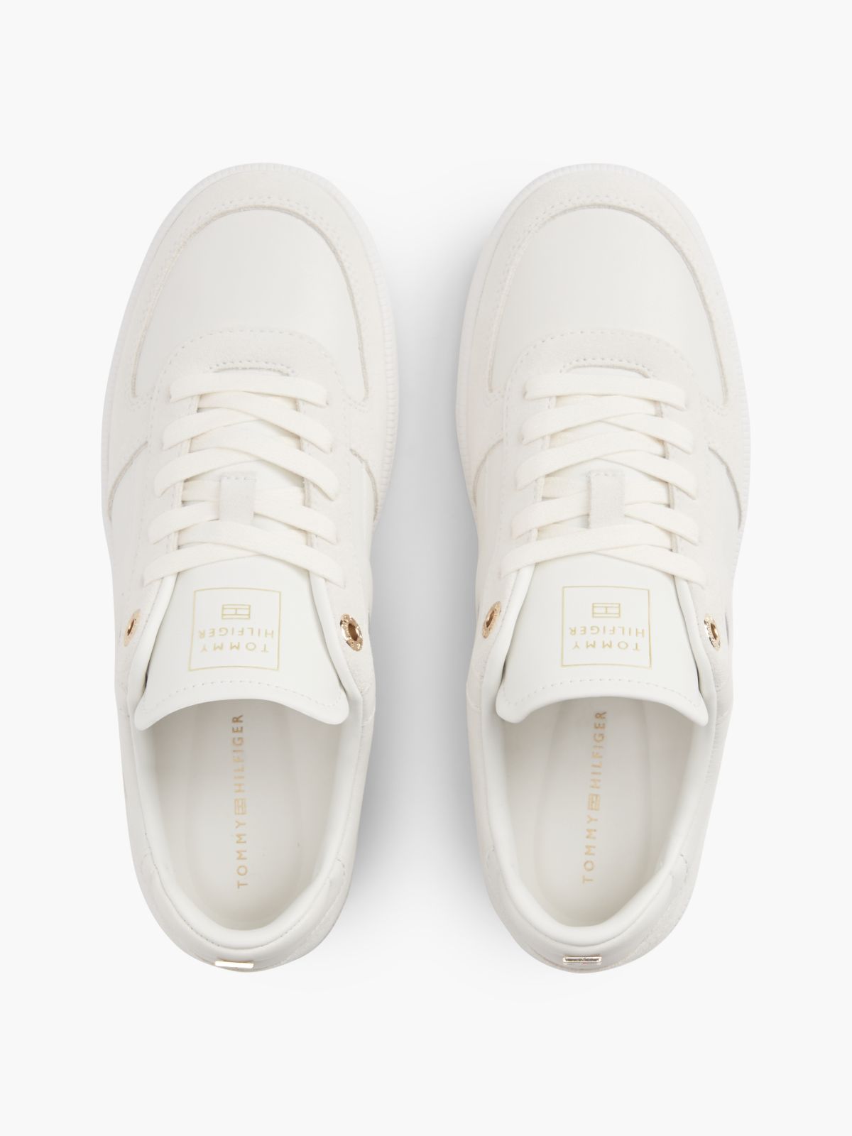 TH Tribeca Leather Mixed Texture Enamel Flag Trainers — White