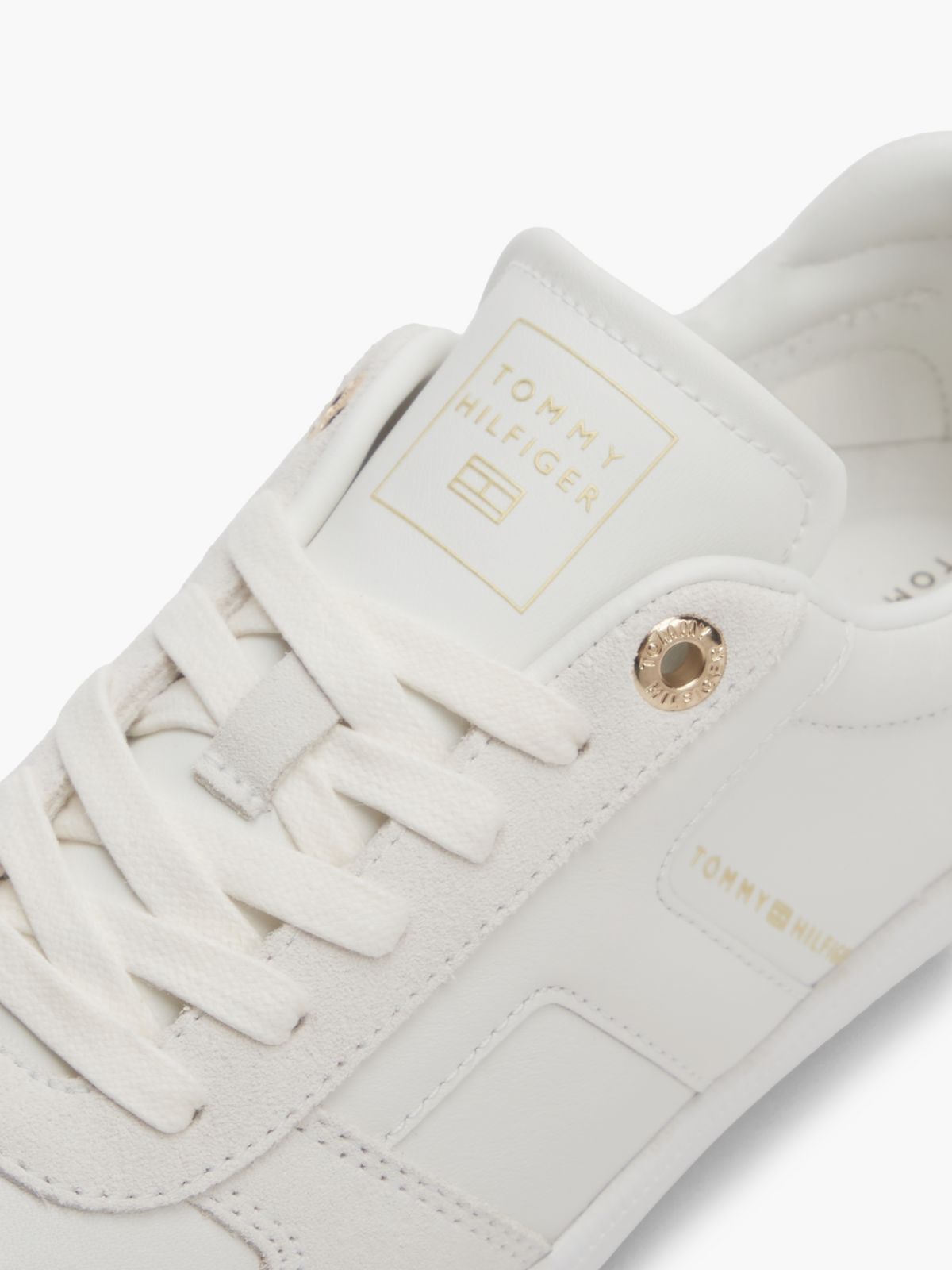 TH Tribeca Leather Mixed Texture Enamel Flag Trainers — White