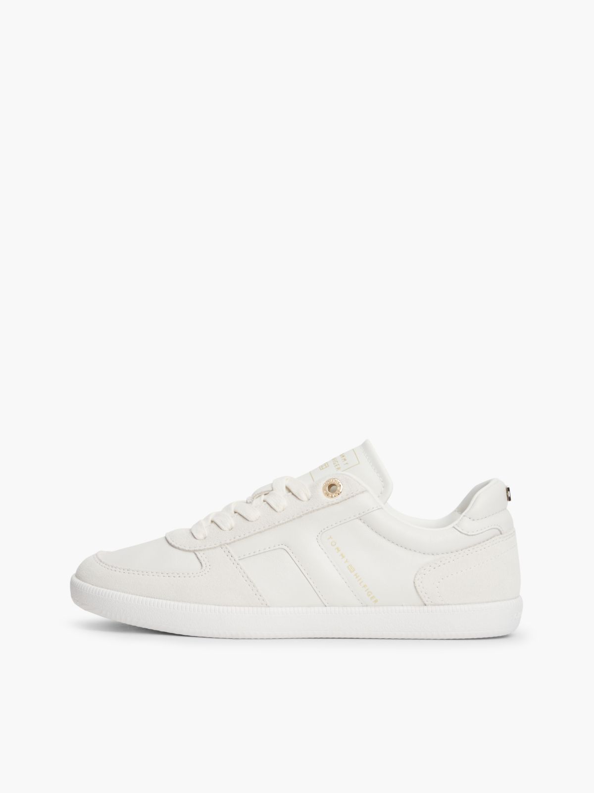 TH Tribeca Leather Mixed Texture Enamel Flag Trainers — White